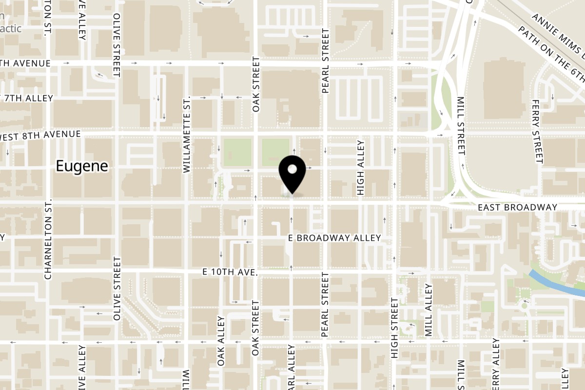 Map showing the location of Bon Mi on 153 E Broadway in Eugene